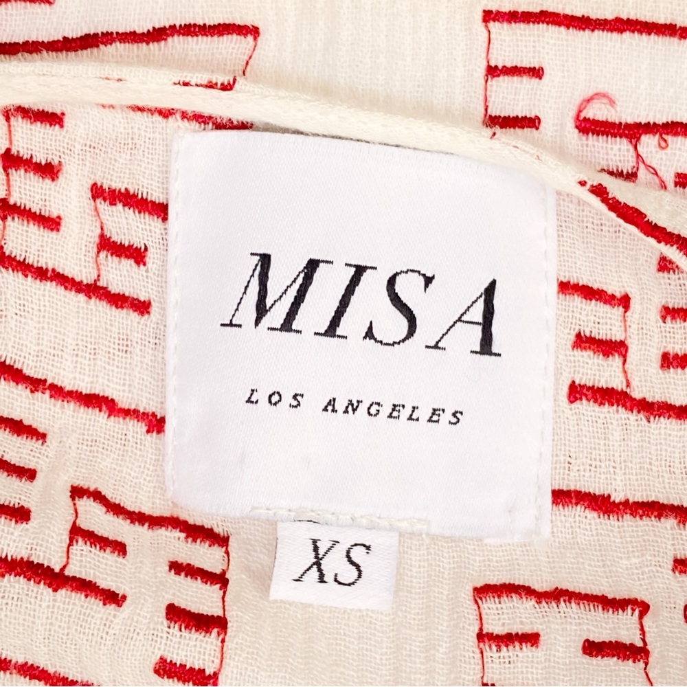 MISA WHITE RED EMBROIDERED SEVA CALIA POM POM TRIM TUNIC MAXI DRESS - Picture 8 of 11